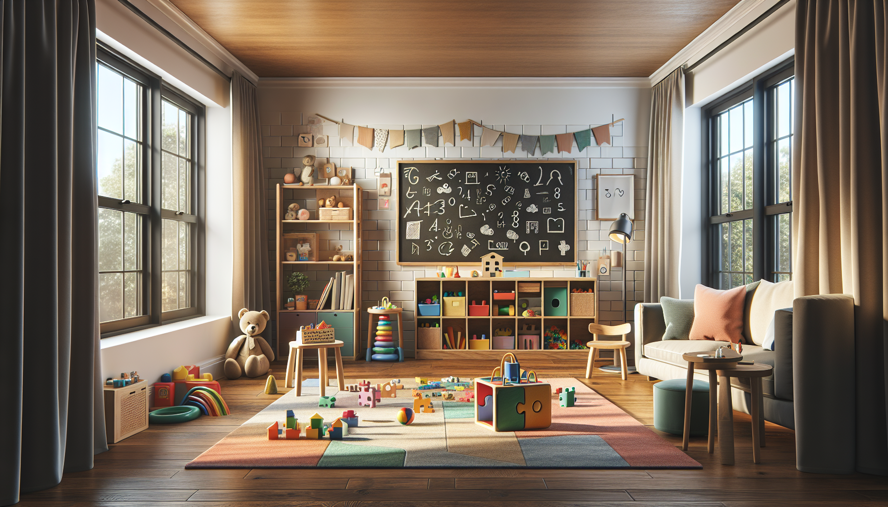 An empty playroom that is created by ai that is for an article on early autism intervention for black children and their parents.