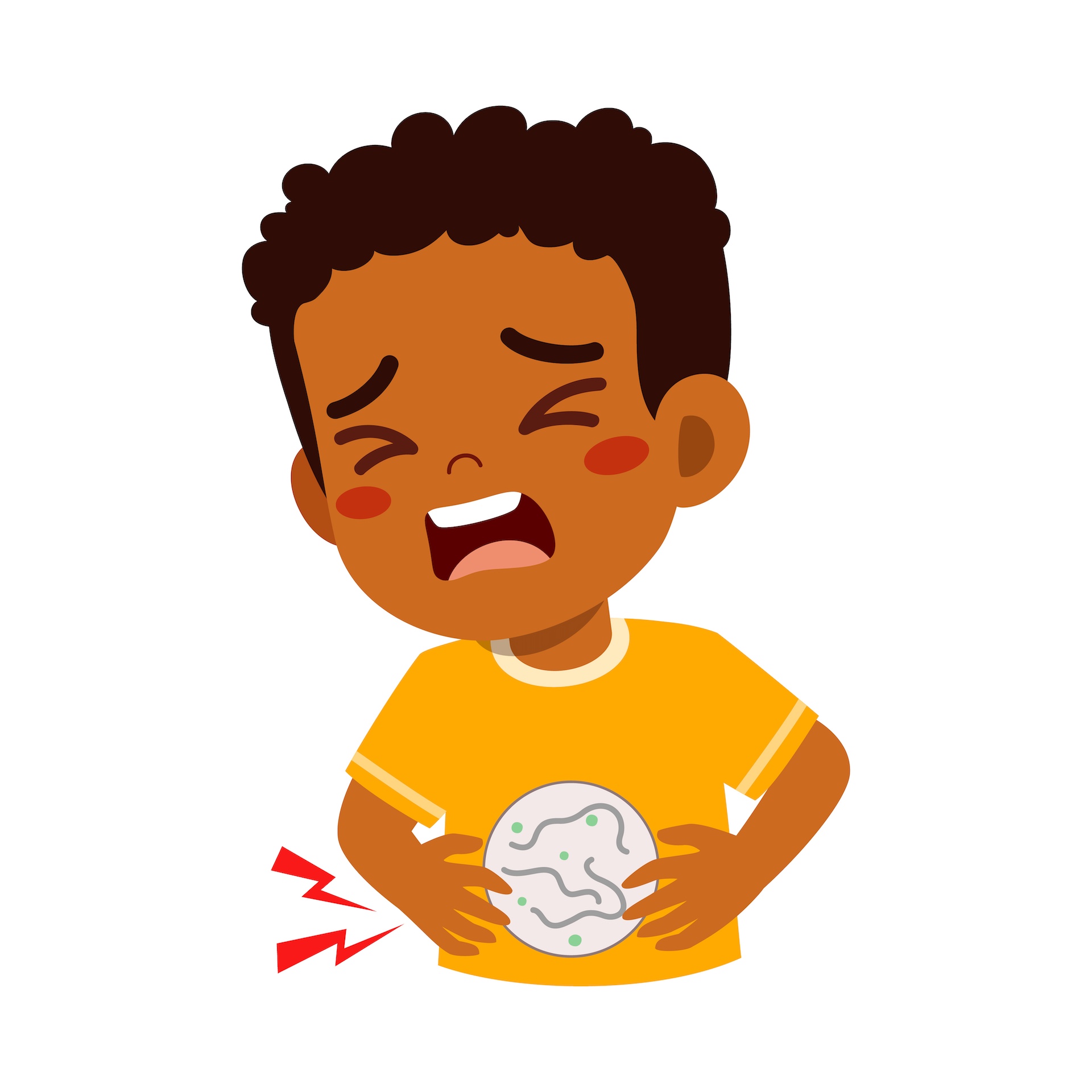 Illustration of african american boy with stomachache to teach gut care to your kids