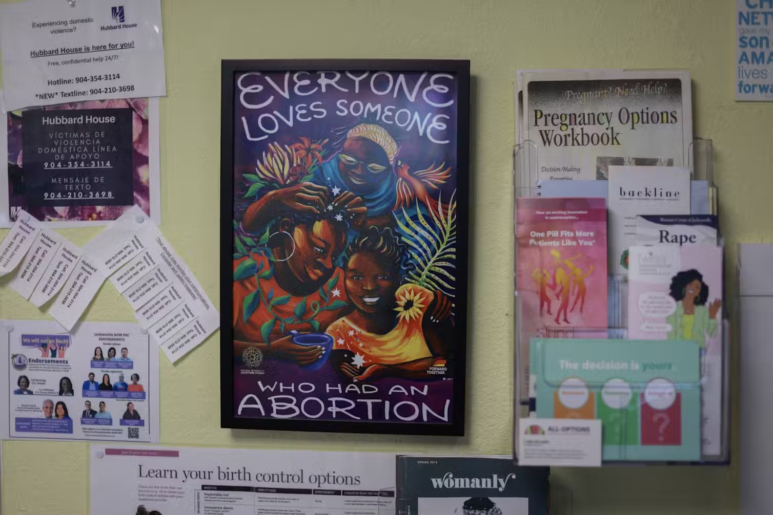 Poster on wall readers abortion and deals with pregnancy dates