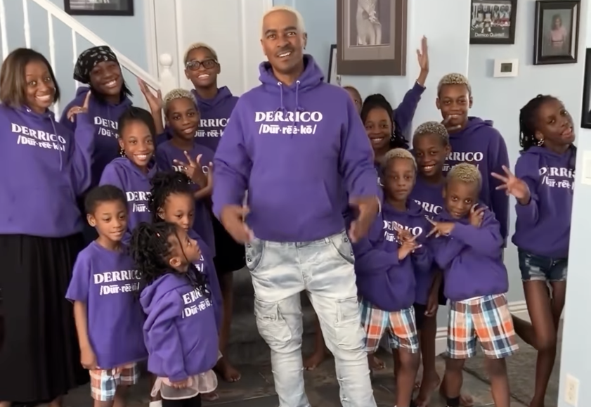 Celebrating dad's day with deon derrico from "doubling down with the derricos" group family portrait with matching shirts