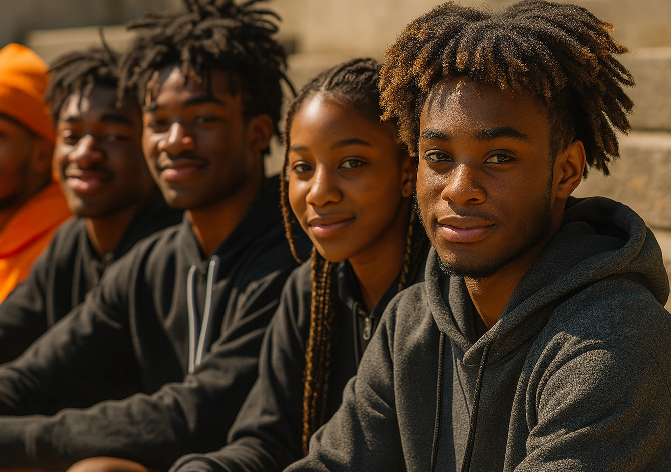 Group of black teen sit in the heat wearing hoodies, for why black teens wear hoodies in the heat — and what it really means