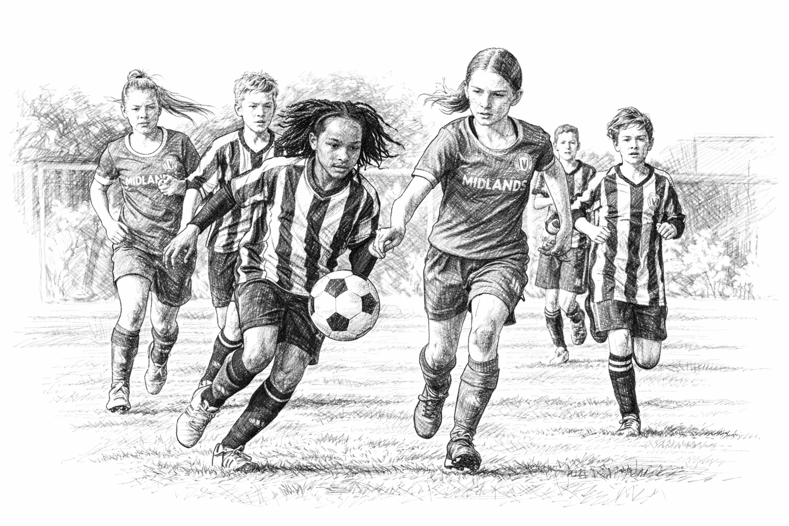 Youth soccer players running across a green field during a competitive match, illustrating sports that build confidence in kids and support physical and mental development.