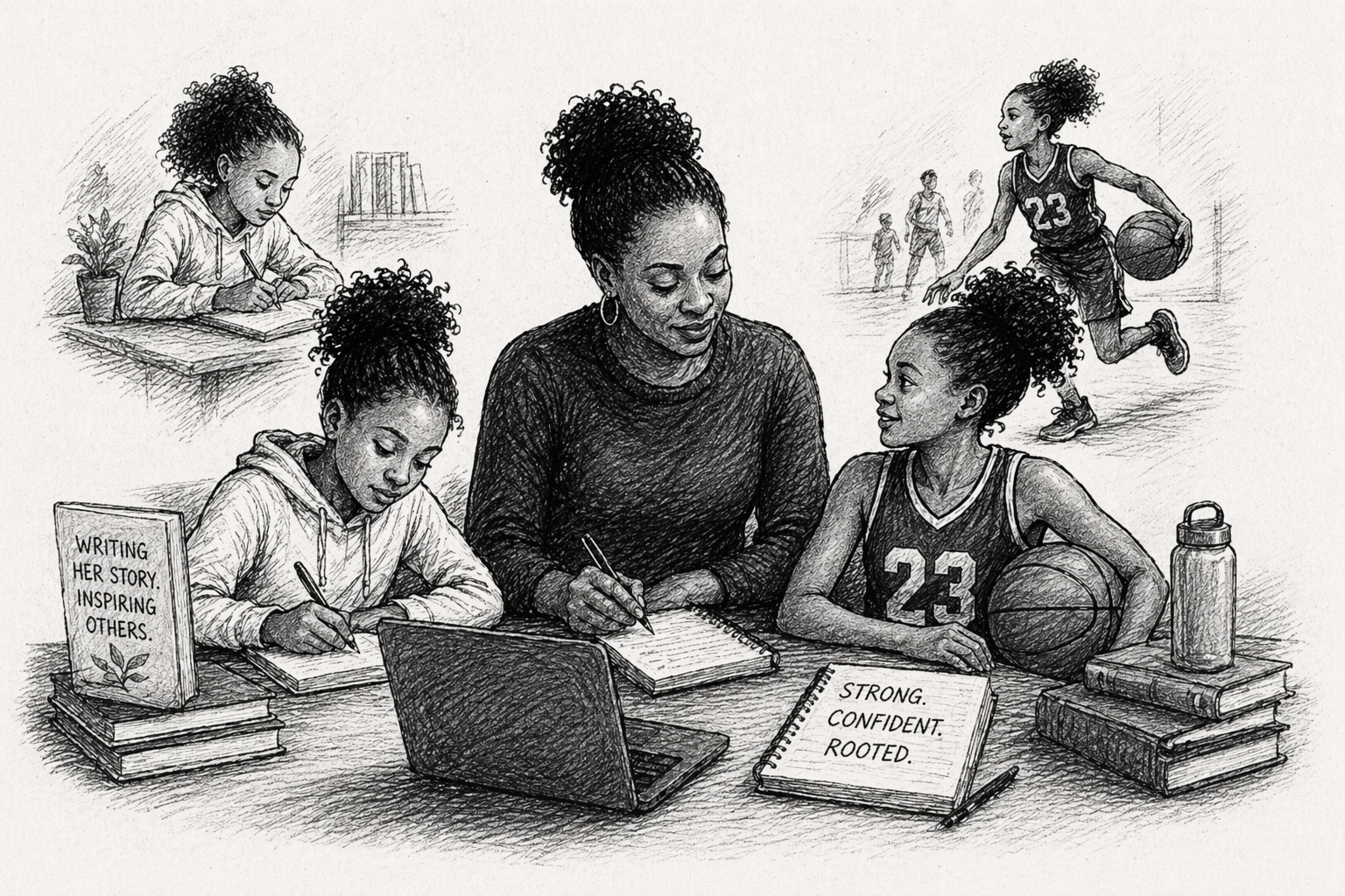 Black mother guiding her daughters in a faith based homeschooling journey, modeling intentional parenting and identity building for black homeschool families
