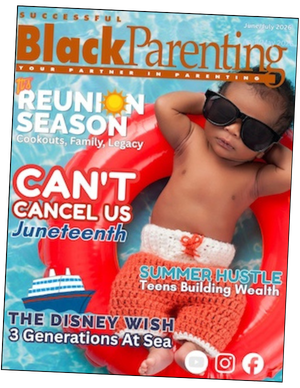 June/july 2026 issue of successful black parenting magazine with an infant on a swim tube wearing glasses in a pool.