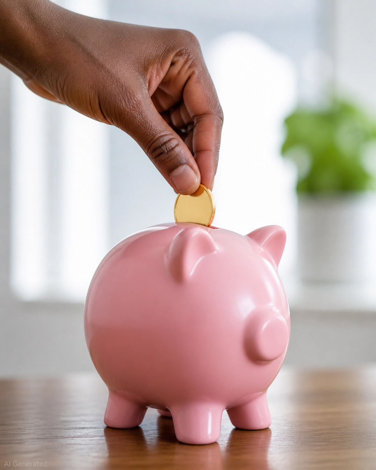 Parent placing a coin into a pink piggy bank representing trump account savings and financial planning for black families