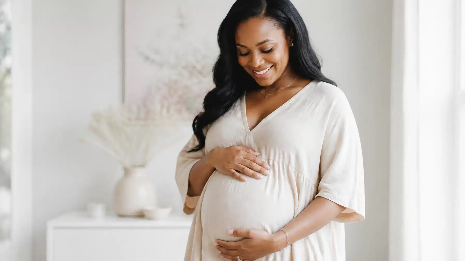 Joyful expectant black mother discovering hidden pregnancy resources and free pregnancy support available throughout each trimester